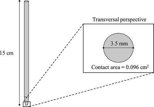 FIGURE 1 Geometry of the probe used for the breakage experiments (transverse perspective).