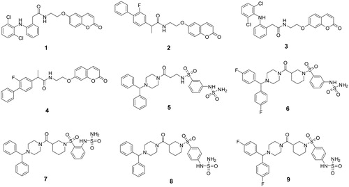 Figure 1. Chemical structures of compounds 1–9Citation26,Citation28.