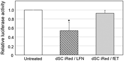 Figure 2. Transfection of dSC iRed encoding anti-luciferase shRNA with fET into cells stably expressing luciferase.