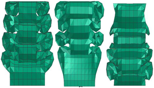 Figure 12. Deformation modes of EHT, EHTV and EHTHG specimens with 3.06 mm/s feed rate.