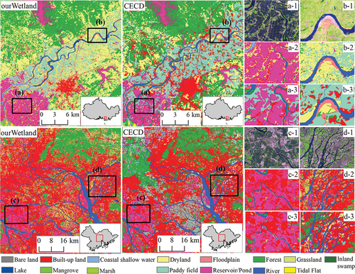 Figure 12. Intra-comparison between our wetland maps and the CECD dataset. ourWetland refers to our wetland map.