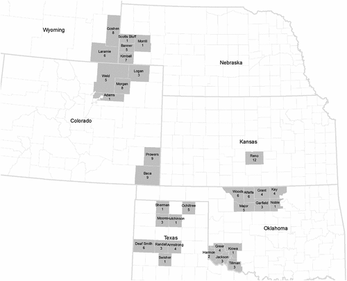 Figure A1. Locations and number of surveyed farms.