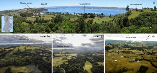 Figure 4. Oblique aerial photographs of the morainal topography and moraine ridge near Castro (Figure 1(c)).