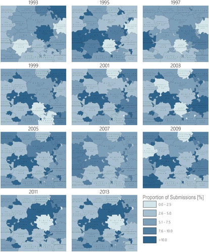 Figure 10. ICA publication landscape evolving over time (1993–2013) (Deseoe, Citation2015, p. 34). Author’s own.