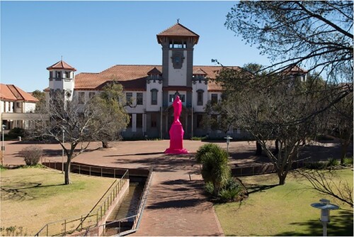 Figure 5. Cigdem Aydemir. 2014. Plastic Histories Public Art Project by Cigdem Aydemir. July 7–14 August 2014. Wrapped statues on the UFS campus, of State President C R Swart, and of President M T Steyn. Image courtesy of the UFS Art Gallery.