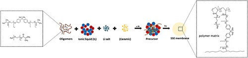 Scheme 2. Preparation of SSE membranes in this study and polymer matrix structure after UV-polymerization.
