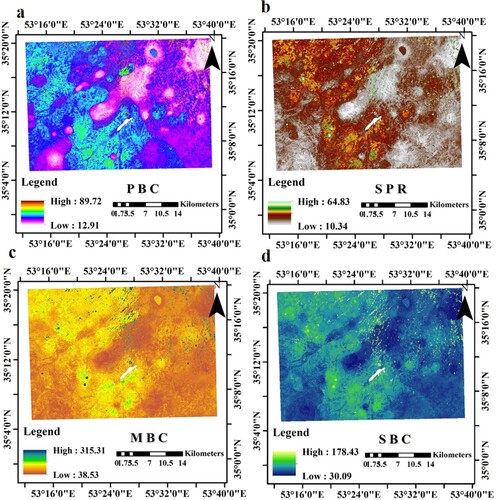 Figure 5. Spatial distribution of selected PSPs along the studied area in the west of Iran. (a)PBC; (b)SPR; (c)MBC; (d) SBC.