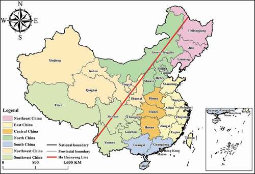 Figure 1. Locations of provinces and regions in China