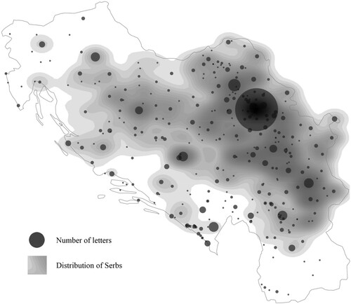 FIGURE 3. Geographic Distribution of ‘Echoes and Reactions’ Letters and Serbs in Yugoslavia