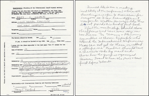 Figure 29. Questionnaire filled out by Mary Neubert (March 9, 1988).