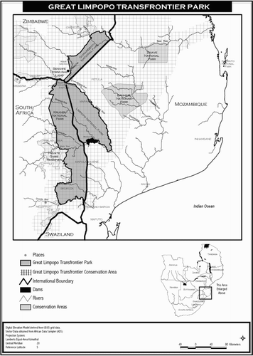 Figure 1: Great Limpopo Transfrontier Park and Transfrontier Conservation Area. Source: GoM, GoSA & GoZ Citation(2002).