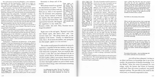 Figure 6 Jacques Derrida’s Glas, translated by John P. Leavey, Jr., and Richard Rand (1986), 116–17. © John P. Leavey, Jr., and University of Nebraska Press.