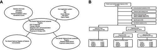 Figure 1 (A) Registries used to combine administrative, clinical, and outcome data. (B) Flowchart showing the selection of the study population.