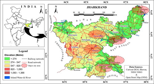 Figure 1. Geographical map of the study area, Jharkhand state and its major cities, India.