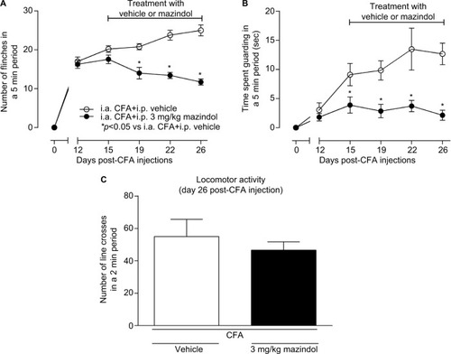 Figure 2 Repeated administration of mazindol significantly decreases spontaneous pain-like behaviors in CFA-induced arthritis.