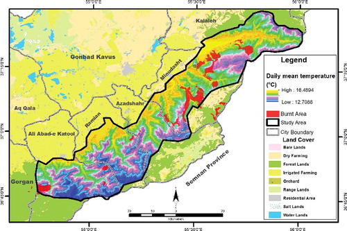 Figure 5. Spatial relationship between daily mean temperature and burnt areas in the study area.