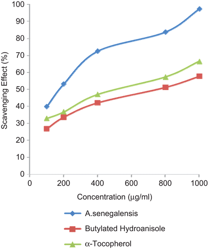 Figure 3.  Scavenging effect of Annona senegalensis on superoxide ion.