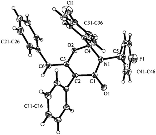 Figure 6. ORTEP diagram of compound 4t with atomic labeling scheme (50% probability level of thermal ellipsoids).