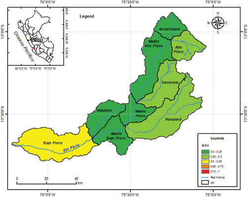 Figura 4. Mapa de IAEH – Cuenca del río Pisco.