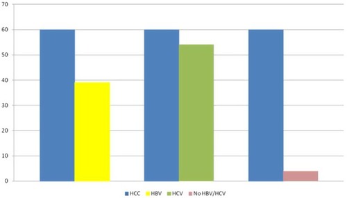 Figure 1 Number of cases of HCC associated with HBV infection (HBsAg-positive or evidence of past infection), HCV infection and in absence of viral infections in thalassemia patients in the update by Borgna-Pignatti et al.Citation17