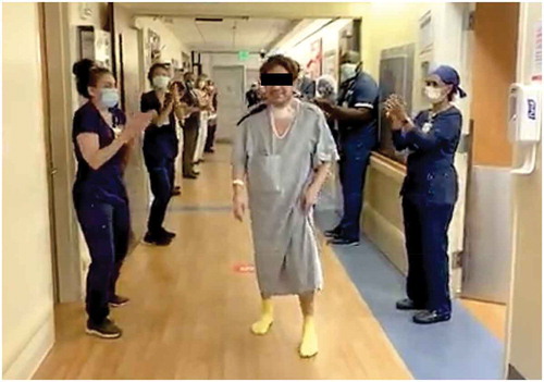 Figure 4. The patient ambulated independently and was discharged home without oxygen supplementation on hospital day 63. We have obtained consent from the patient to use this photograph