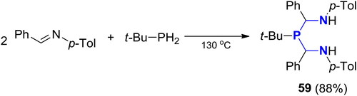 Scheme 34. Reaction of t-BuPH2 with N-benzylidene-p-toluidine.[Citation108]