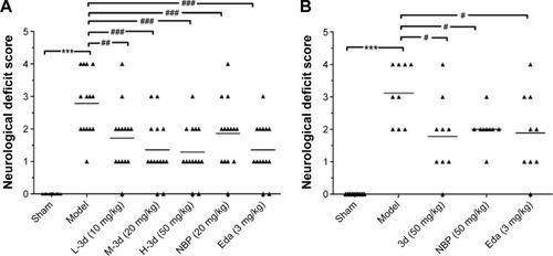 Figure 5 Effect of 3d on the neurological deficit score at 24 hours after reperfusion and pMCAO.