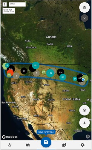 Figure 1. Screenshot of Flyover Country, a mobile mapping app for geoscience outreach, education, and data discovery. Flyover Country is freely available for Android and iOS at: http://flyovercountry.io/