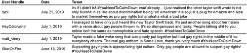 Figure 5 Twitter critique of Swift’s pro-gay rights message.