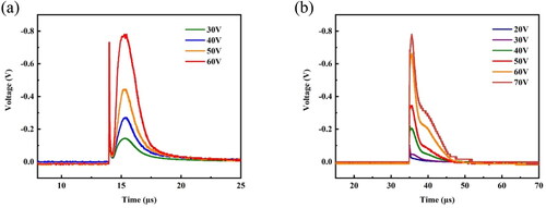 Figure 9. Time-of-Flight spectra for diamond (a) HPHT diamond (b) CVD diamond.