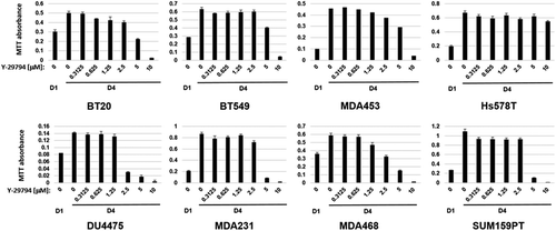 Figure 2. Y-29794 inhibits proliferation and viability of triple-negative breast cancer cell lines