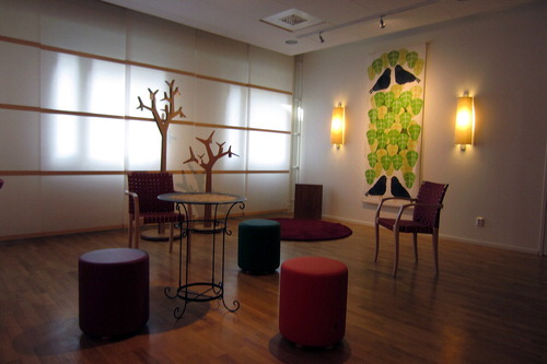 FIG 4 The new Muslim prayer corner in the right short side of the room of silence in 2014. Photograph: Gunnar Sandin.