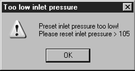 FIG. 16 Warning message of too low inlet pressure.