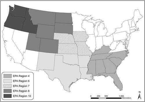 Figure 4. EPA source regions of crop residue burning emissions (projection: Albers Equal Area Conic).