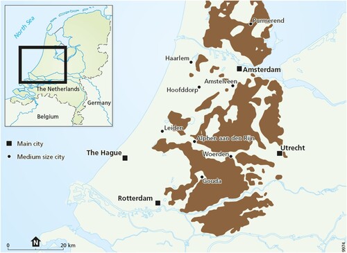 Figure 1. Peatland areas in the Western part of the Netherlands.