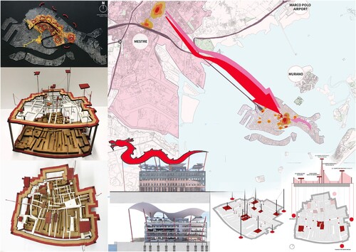 Figure 1. An analysis of the spatial practices of Chinese immigrants in Venice and the proposed ‘Chinese’ market with its dragon-shape inspired roof, seeking to disrupt dominant aesthetic canons by inserting a symbol of difference, image and project by Chi-Yao Lin, Kwan Yee Siu, and Tin Shing Tim Tsoi, University of Liverpool, 2019