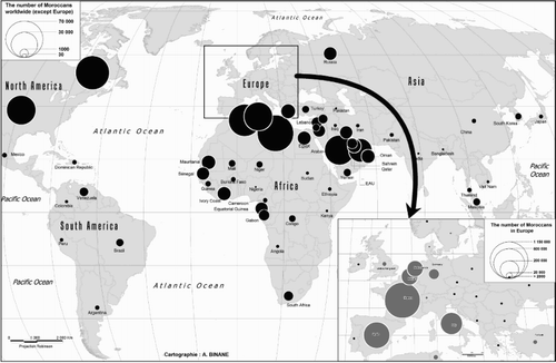 Figure 3. Global geographical diversification of Moroccan emigrants, 2012.