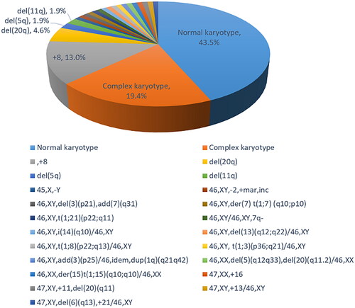 Figure 1. Cytogenetic characteristics of 108 patients with myelodysplastic syndromes.