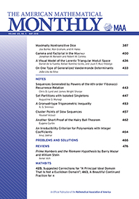 Cover image for The American Mathematical Monthly, Volume 125, Issue 5, 2018