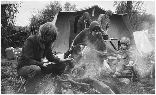 Figure 6. Greenham Common Camp. Photograph from Maggie Sully’s Archive, Greenham Women Everywhere, https://greenhamwomeneverywhere.co.uk/portfolio-items/maggie-sullys-archive/. Creative Commons.