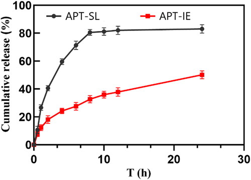 Figure 9. The cumulative release profiles of APT-IE and APT-SL.