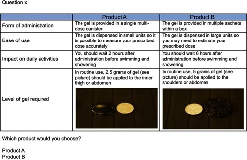 Figure 1 Example choice set from the discrete choice experiment.
