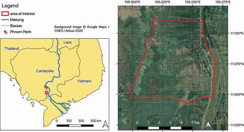 Figure 1. Location of the study area on the floodplains of the Cambodian Mekong Delta