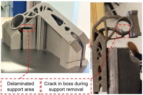 Figure 16. An LPBF-manufactured topology-optimised framework before and after support removal.