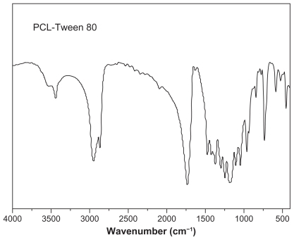 Figure 3 Fourier transform infrared spectra of PCL-Tween 80 copolymer.Abbreviation: PCL, poly-ɛ-caprolactone.