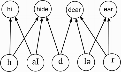 Figure 1. Connectionist network given the sequence /haıdıər/.