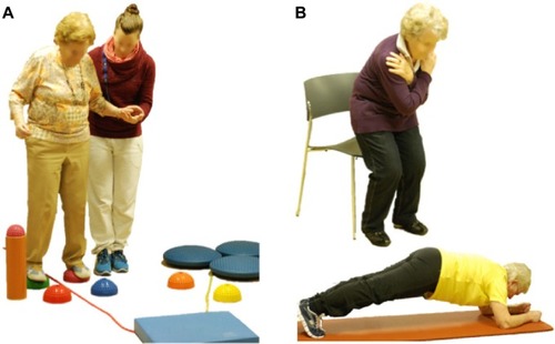 Figure 2 Examples of complementary balance (A) and strength (B) exercises.