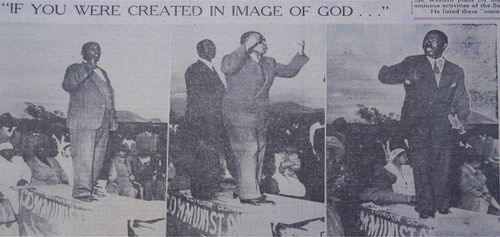 Figure 6. Moses Kotane, general secretary of the South African Communist Party, speaks at a mass meeting organised by the East London branch. He was joined by local members of the party at an event which was not that well attended. (Source: Daily Dispatch, 12 June 1950.)