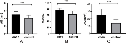 Figure 4 Airway parameters on chest CT in control and COPD group.
