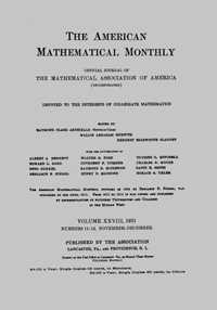 Cover image for The American Mathematical Monthly, Volume 28, Issue 11-12, 1921
